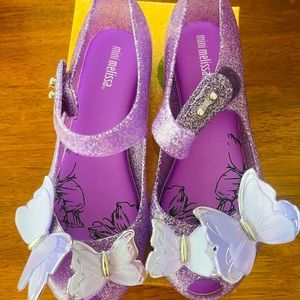 BNIB Mini Melissa Ultragirl Butterfly Sandals Jellies in Purple Glitter size 12
